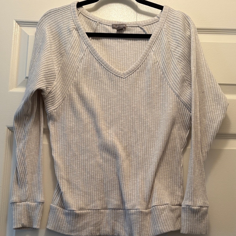 Falls Creek Light Gray V-Neck Sweater